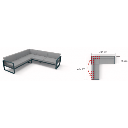 Wetterfestes Sofa Bellevie von Fermob 2er Sitzmodul mit einer Armlehnen rechts