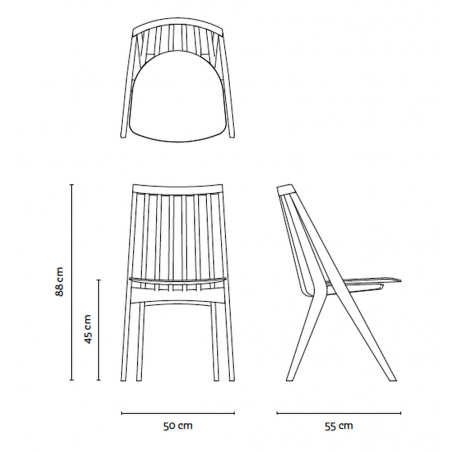 Maße des Holzstuhl Korona von Insan / Artisan aus massiver Eiche mit Lederbezug