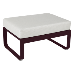 Hocker Bellevie von Fermob mit Polster in Grauweiß und Untergestell in Schwarzkirsche