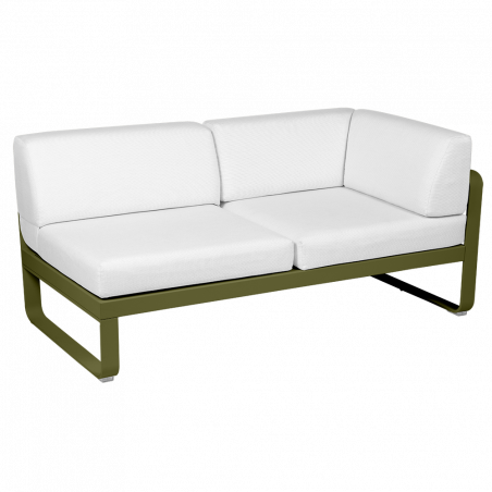 Outdoorsofa Bellevie von Fermob mit Stoff in Weißgrau und Gestell in Pesto