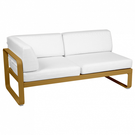 Outdoorsofa Bellevie von Fermob Eckmodul links mit Stoff in Weißgrau und Gestell in lebkuchen