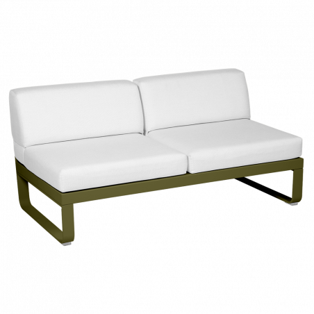 Outdoorsofa Bellevie von Fermob mit Bezug in Grauweiß und Gestell in Pesto