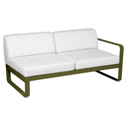 Sitzmodule Bellevie von Fermob mit Armlehne rechts in Stoff Grauweiß Gestell Pesto