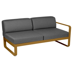 Sitzmodule Bellevie von Fermob mit Armlehne rechts in Stoff Graphit Gestell Lebkuchen