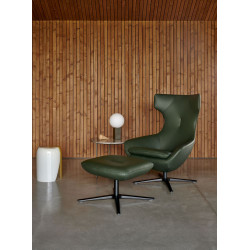 caruzzo Sessel leolux wohndesign berlin mit hocker dunkelgrün holzwand