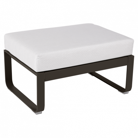 Hocker Bellevie von Fermob mit Polster in Grauweiß und Untergestell in tonka