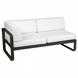 Outdoorsofa Bellevie von Fermob Eckmodul links mit Stoff in Weißgrau und Gestell in tonka