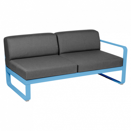 Sitzmodule Bellevie von Fermob mit Armlehne rechts in Stoff Graphit Gestell Maya Blau