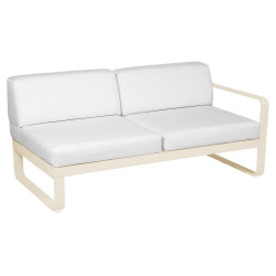 Sitzmodule Bellevie von Fermob mit Armlehne rechts in Stoff Grauweiß Gestell Latte Beige