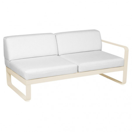 Sitzmodule Bellevie von Fermob mit Armlehne rechts in Stoff Grauweiß Gestell Latte Beige
