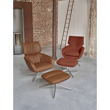 Lodey Sessel Leolux Sessel in Leder mit Hocker mit Lloyd Sessel